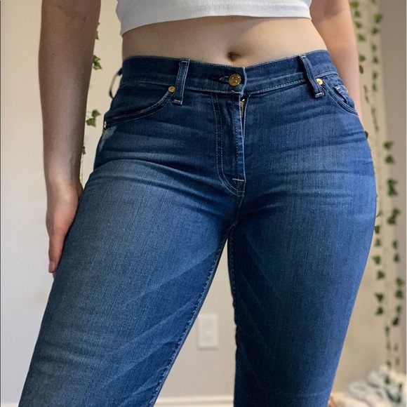 7 FOR ALL MANKIND Skinny Mid-rise Blue Jeans - Picture 3 of 6